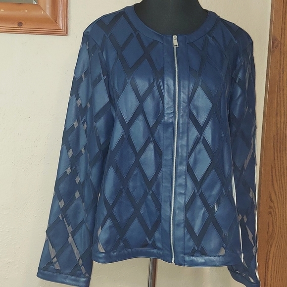 Colleen Lopez Jackets & Blazers - Women's Colleen Lopez Vegan Leather Checkered Sheer Zip Jacket